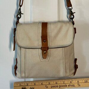 J.Jill canvas crossbody bag purse adjustable long strap genuine leather